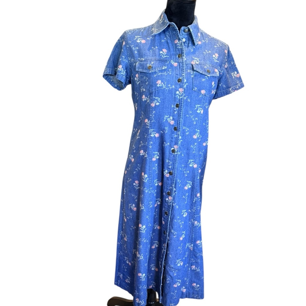 Crazy Horse Coastal Cowgirl Floral Denim Dress Liz Claiborne Vintage 90's Medium